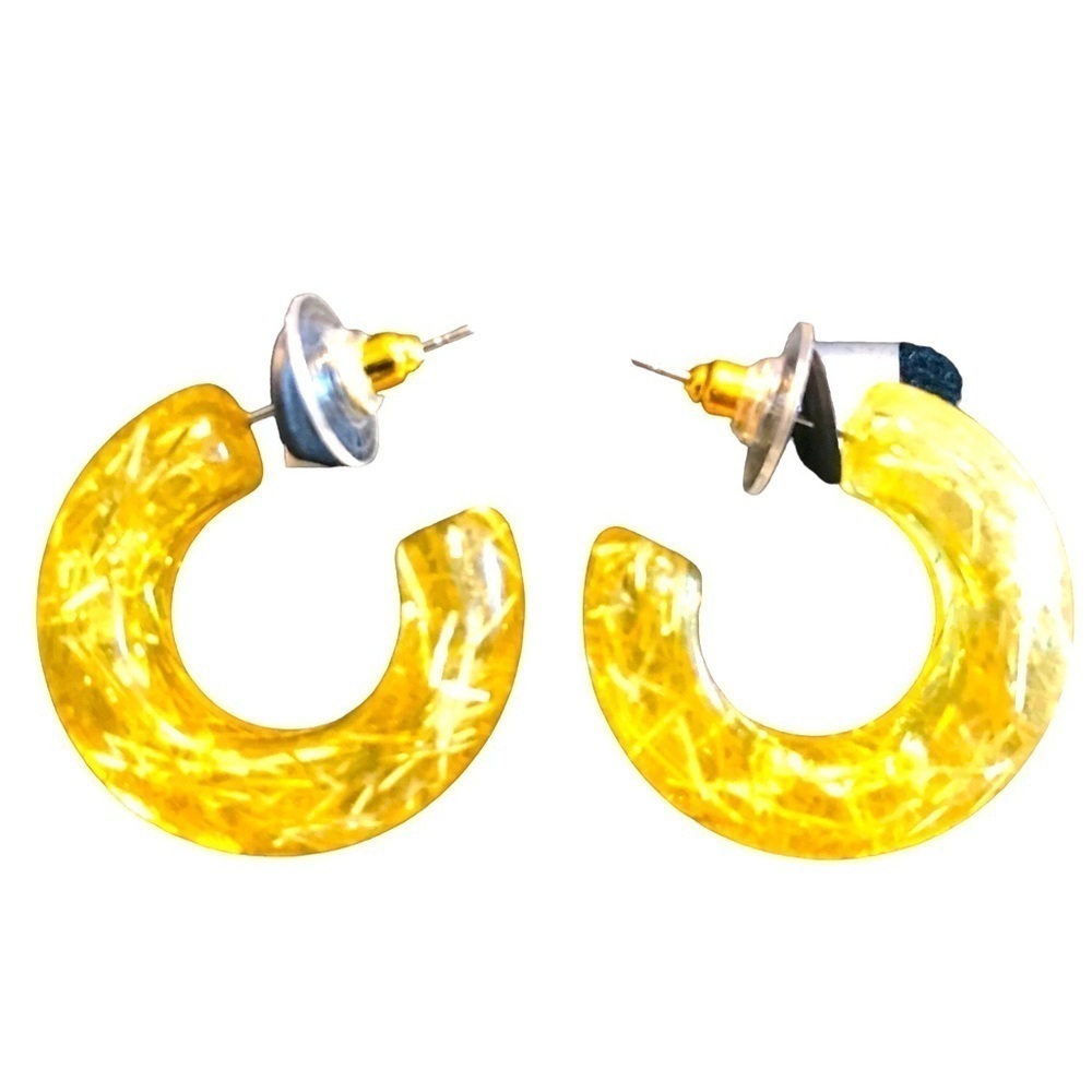 Earrings Jewelry Area Stars Yellow Resin Gold Confetti Interior Small  Hoops